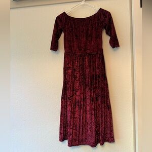 Off the shoulder maroon faux velvet dress